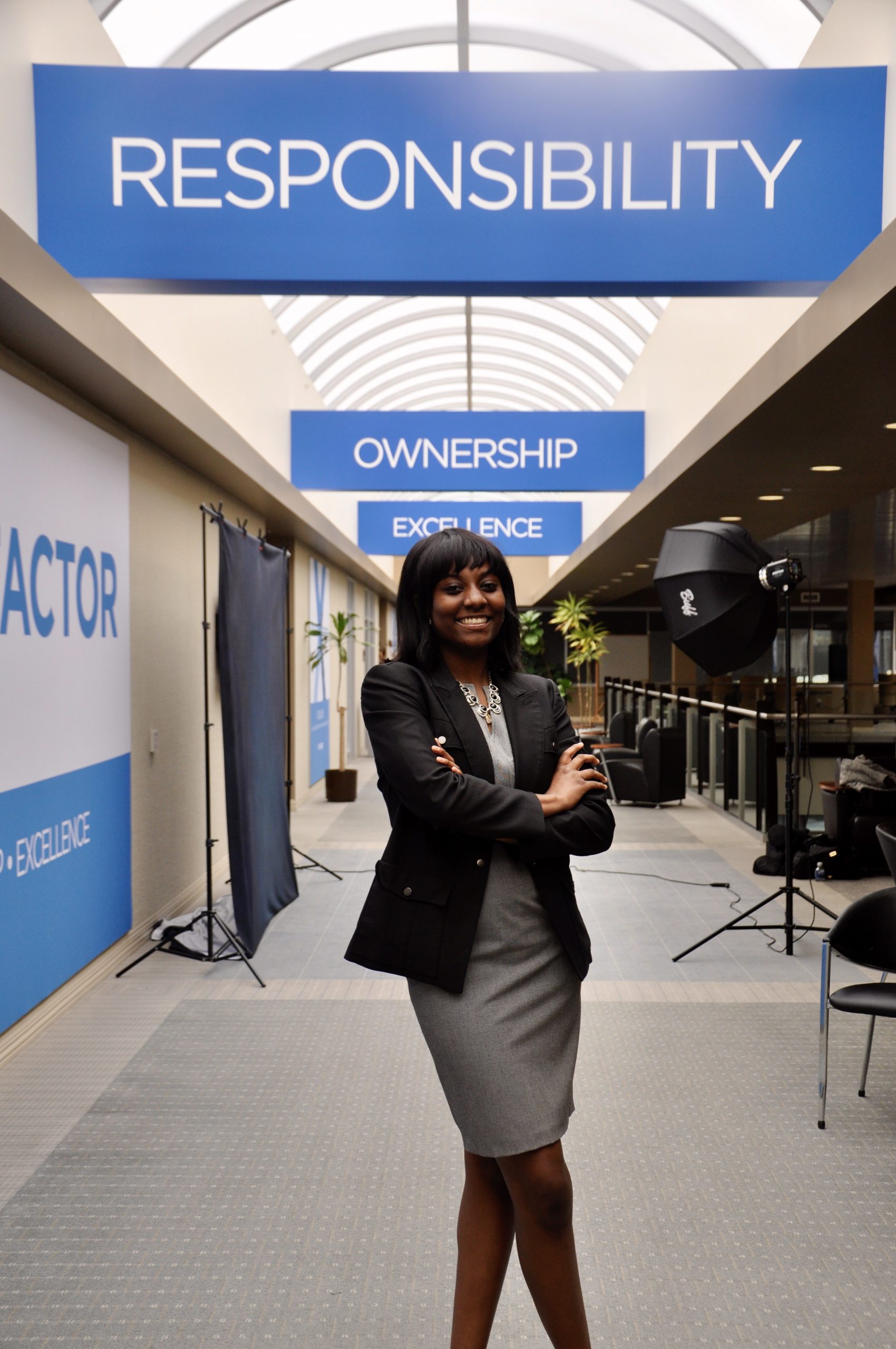 Zion Buford, 17, of Moon Township, PA, models her professional clothes courtesy of Dress for Success, an organization that works in unison with CNX Resources Corporation in their Mentorship Academy. (Shannon M. Venditti) .jpeg